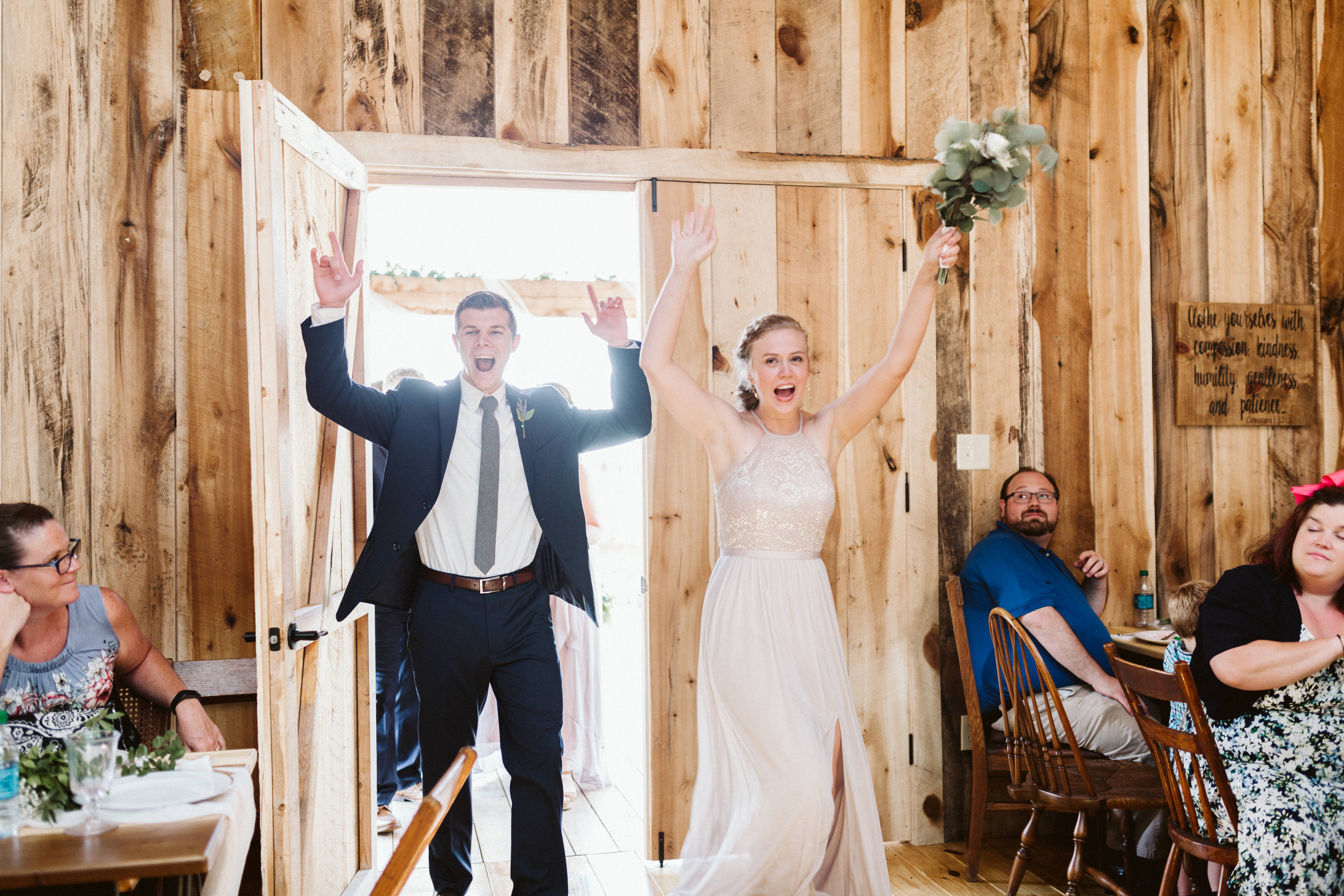 The wedding party arrives for the reception