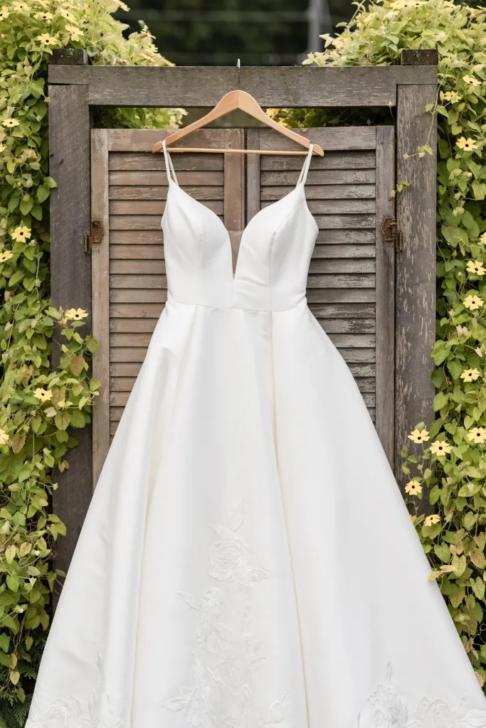 Mohican Media - Wedding Dress on Shutters in Orchard at White Pine Grove