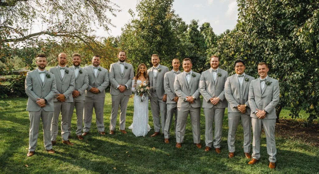 Moment Photography Wedding Party in Orchard White Pine Grove