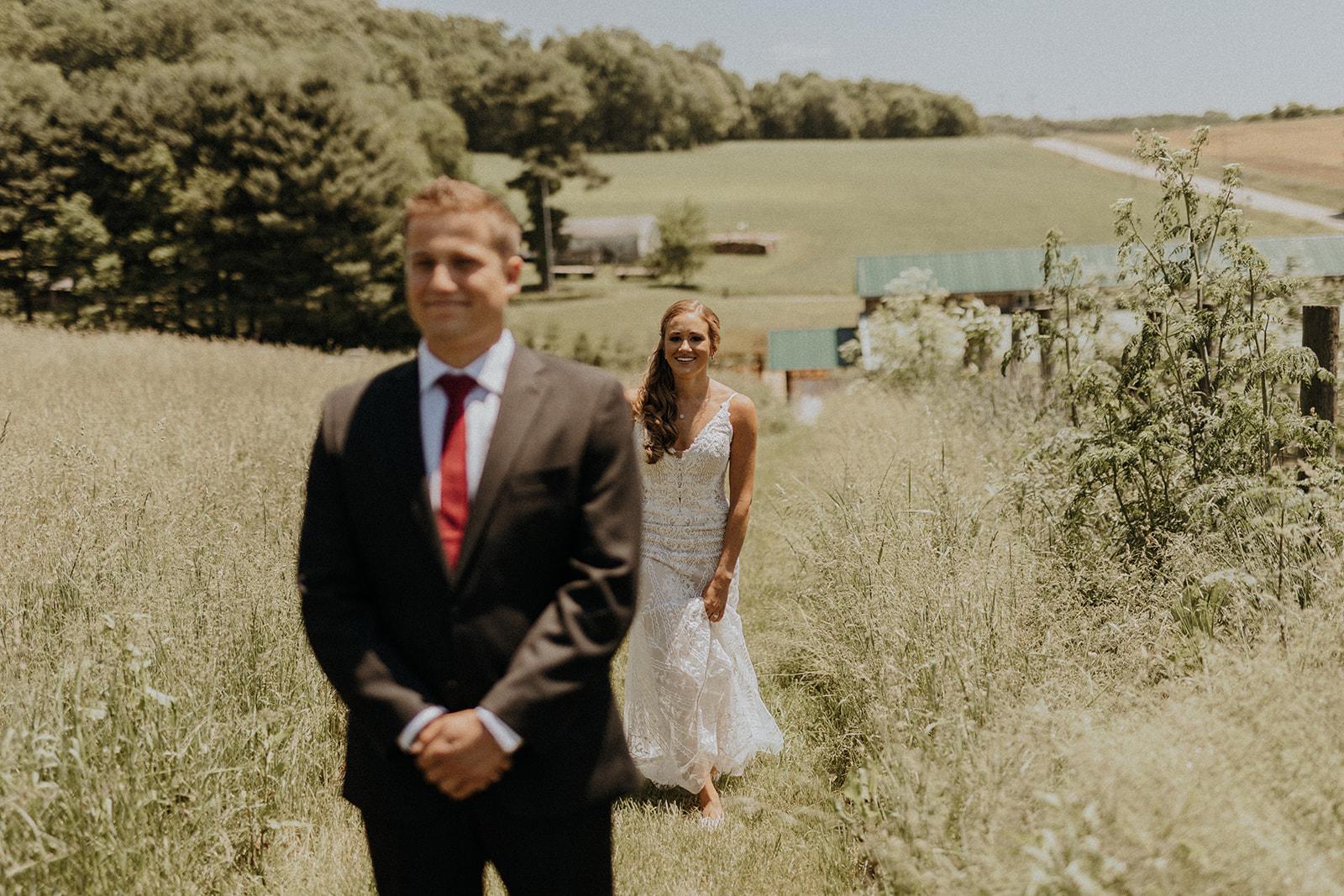 Aliyah Grace Burton Photography White Pine Grove Bride and Groom First Look