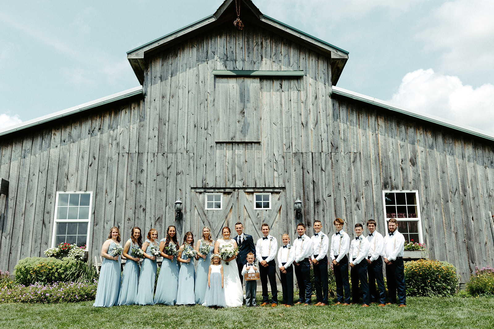 Jono Spear Photography - Wedding Party in front of barn at White Pine Grove